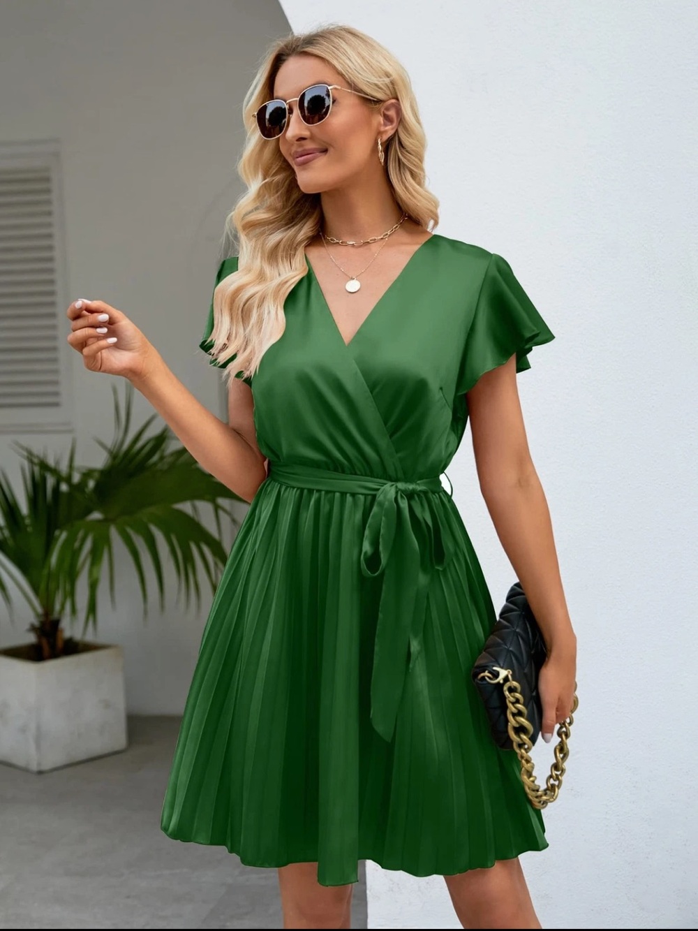 Elegant Blue Wrap Midi Dress with Tie Waist